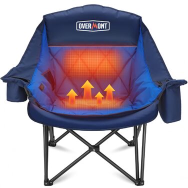 Обідній стілець для кемпінгу OVERMONT з підігрівом XL, розкладний, для відпочинку на природі, риболовлі, блакитний