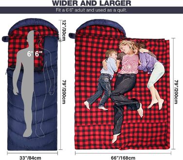 Спальний мішок Redcamp XL з бавовни, теплий, знімний капюшон, фланелевий, компактний, 3-4 сезони, для дорослих та дітей, для кемпінгу, риболовлі, зимовий, блакитний, 2lbs наповнювач (червоний, 3lbs наповнювач)
