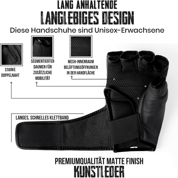 Рукавички для ММА EVO Fitness: чоловічі та жіночі, для тренувань, боротьби, спарингу, карате, Taekwondo, боксу, Muay Thai, кікбоксингу. Чорний колір