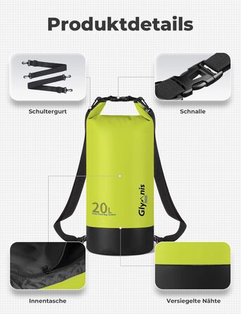 Водонепроникний мішок Glymnis 20L Dry Bag - мішок для активного відпочинку, плавання, кемпінгу (світло-зелений)