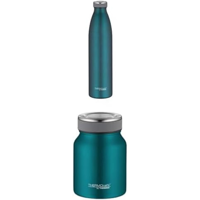 Термос для напоїв 1 л та харчовий термоконтейнер 0,5 л THERMOCAFÉ by THERMOS, нержавіюча сталь, бірюзовий, зберігає тепло до 12 годин/9 годин і холод до 24 годин/14 годин