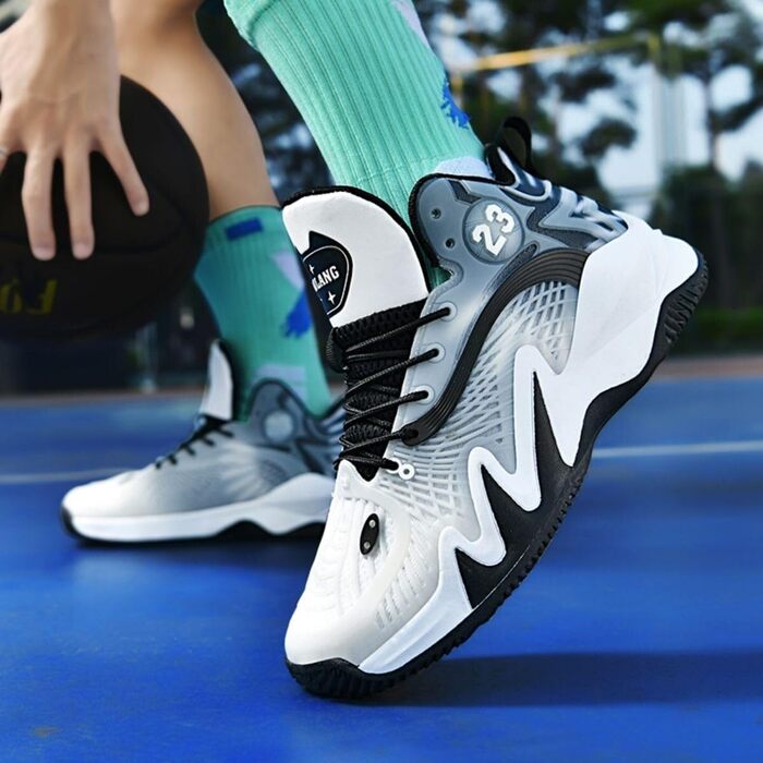 Унісекс баскетбольні черевики для занять спортом, дихаючі, амортизуючі, антиковзкі, для підлітків, для бігу та тренувань (45 EU, білі)