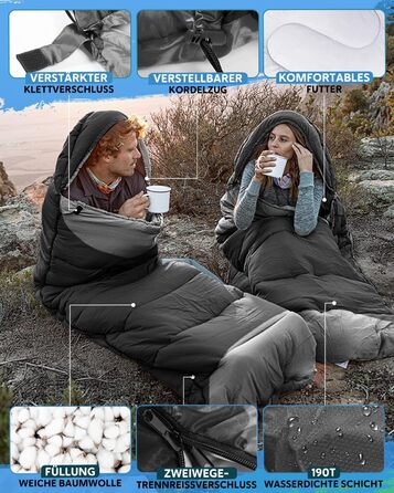 Сплячий мішок 3-4 сезони, водонепроникний, ультралегкий, для дорослих та дітей, з внутрішньою кишенею, 220*75см (зелений/чорний)