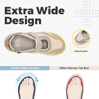 Стріпки FitVille для жінок - широкі сандалії для літа, догляд, Mary Jane з липучкою (36 EU, Хакі)