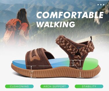 Зручні трекінгові сандалі KuaiLu для жінок: ортопедичні, для плоскостопості, піші прогулянки, літо, відкриті пальці, регульовані на липучках (39 EU, Коричневий)