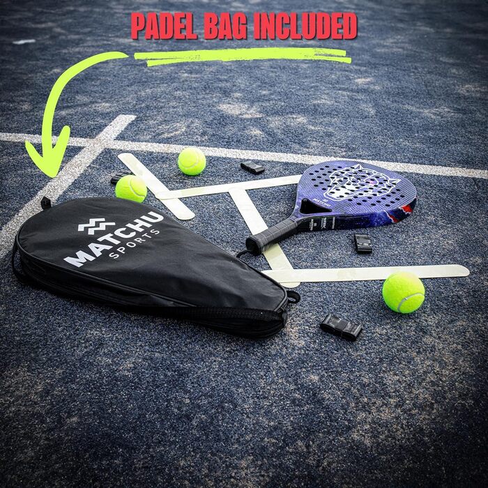 Ракетка для падел-тенісу Matchu з чохлом - 100% карбон (3K/18K), Eva-піна, 3D-покриття, 47x3,8 см, 360 г, для початківців, досвідчених та дітей