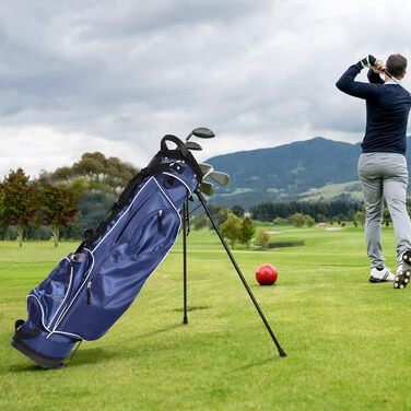 Сумка для гольфу COSTWAY з підставкою, водонепроникною накидкой та 4 відділеннями, легка переносна сумка з кишенею для олівців та регульованим ременем, для жінок та чоловіків (блакитна)