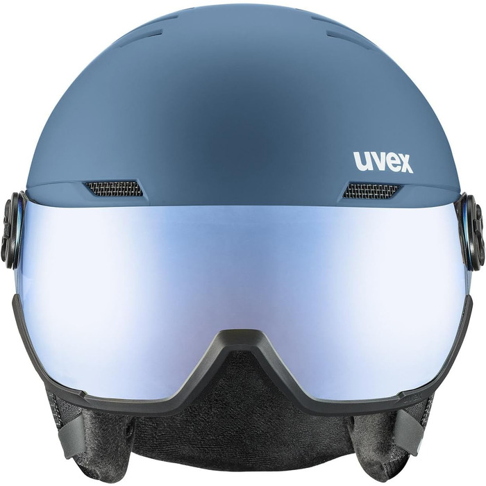 Гірськолижний шолом uvex Wanted Visor для жінок і чоловіків, міцний, з візором, синій матовий, розмір 59-61 см
