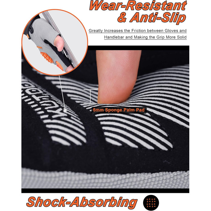 Велосипедні рукавички KUTOOK MTB для гірського велосипеда, літні, чоловічі/жіночі, з амортизацією долоні 5 мм, захист TPR SCR, сенсорний екран, дихаючі, KT202, срігало-помаранчеві