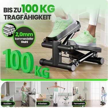 Ultrasport Swing Stepper для дому: міні-степер 2-в-1 з тросами, LCD-дисплеєм, тихий, з неслизькою поверхнею та регулюванням навантаження