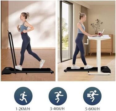Бігова доріжка SogesHome 2 в 1 для дому, Walking Pad з LED-дисплеєм, Bluetooth, дистанційним керуванням, 1-6 км/год, чорна
