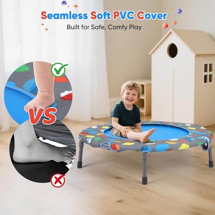 Міні-батут для фітнесу складний без встановлення 107 см, вантажопідйомність 150 кг, 3 рівня регулювання ручок, стабільний та тихий, для дітей (включно з м'ячами для басейну, 100 шт.)