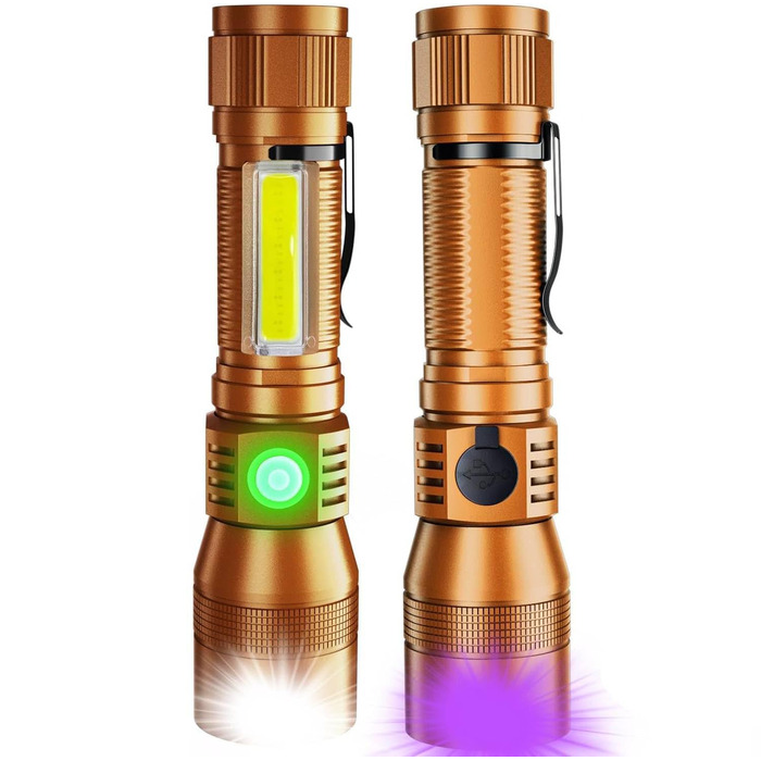 Ліхтарик Karrong LED з USB-зарядкою та магнітом, ультрафіолетовий UV-ліхтар 395нм, 7 режимів світла (включаючи червоне), акумуляторний набір для кемпінгу та походів, коричневий, 2 шт.
