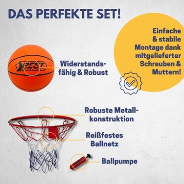Баскетбольний щит Best Sporting для вулиці, настінний набір з м'ячем і насосом, металеве кільце Ø 45 см, сітка, для дітей
