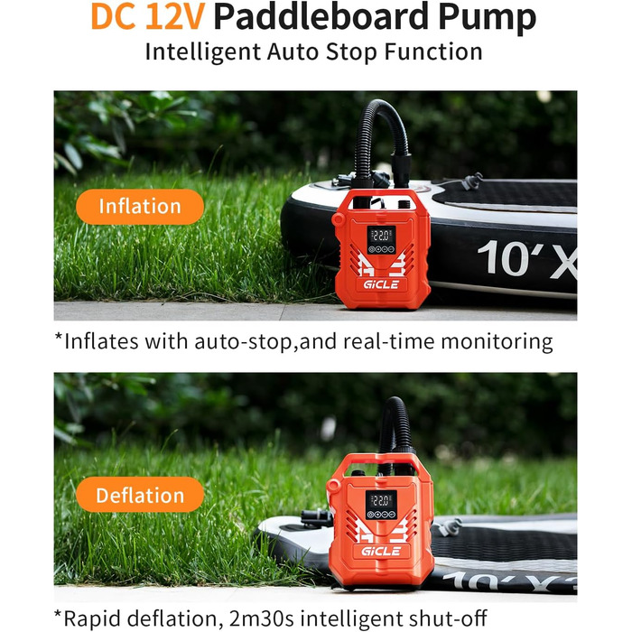 Насос для SUP дошки GICLE 22PSI, електричний, 12V, для надувних SUP дошок, човнів, наметів, помаранчевий