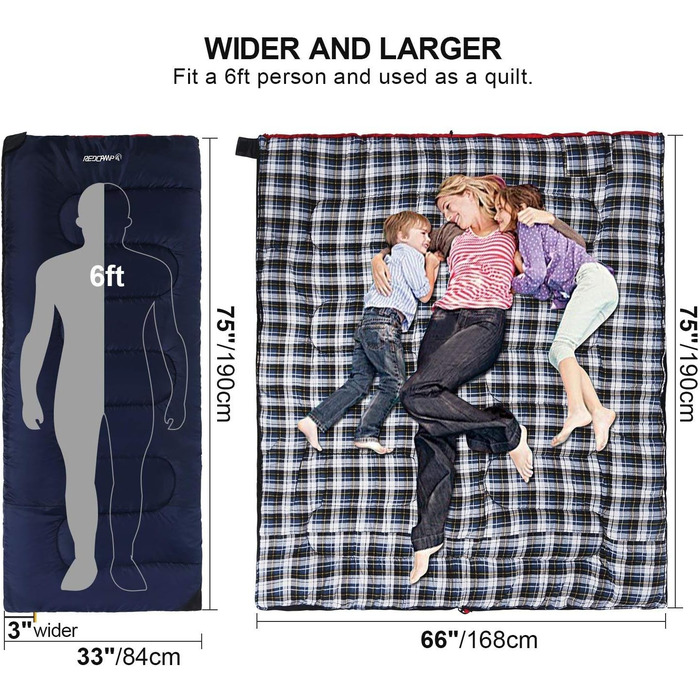 Спальний мішок Redcamp Baumwoll-Flanell для кемпінгу, 3 сезони, теплий та комфортний, вага 1.8-2.9 кг, темно-синій