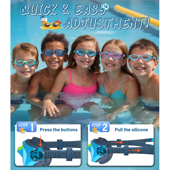 Дитячі окуляри для плавання Schwimmbrille: захист від УФ-променів та запобігання запотіванню, водонепроникні, для хлопчиків та дівчаток 6-14 років, сині + темно-сині