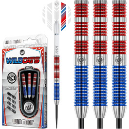 Дротики для дартсу WINMAU Wildcats 90% вольфраму 24 г з оперенням і стрижнями, призматична технологія, зважені для змагань