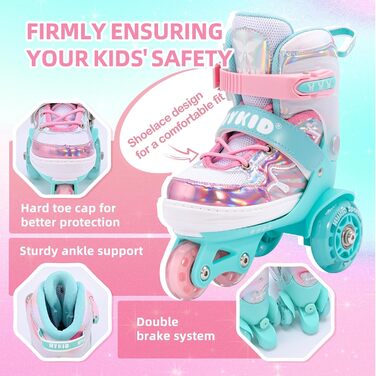 Дитячі ролики для дівчаток, 4 розміри, регульовані, безпечні, з дихаючим верхом, для початківців (XS: 25-27.5 EU)