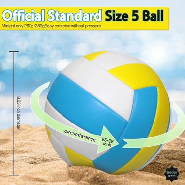 Волейбольний м'яч Aipwerer для пляжу та залу: водонепроникний, Soft Touch, жовто-блакитний, розмір 5