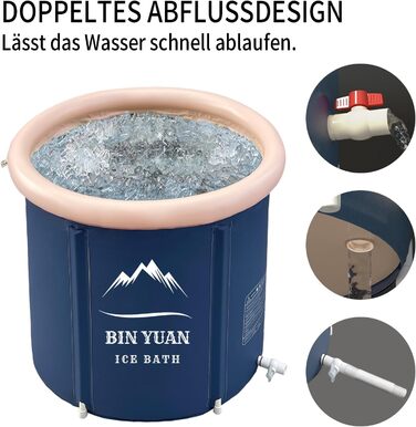 Складна льодяна ванна B&Y з кришкою 80x75 см, велика надувна ванна для холодних купань, мобільна ванна для дорослих, льодова бочка для вулиці, душу та спа, дерев'яний дизайн