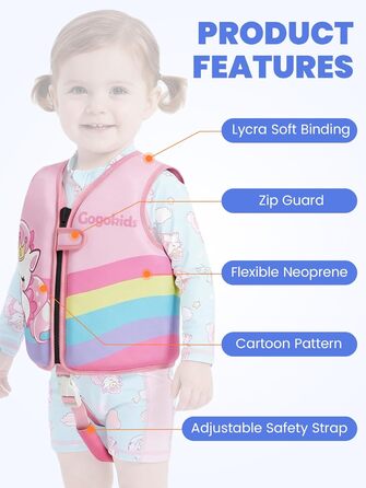 Спасальний жилет для плавання Gogokids 15-30 кг, для навчання плаванню, рожевий S (1-3 роки)