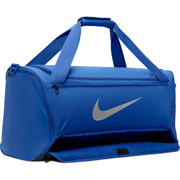 Спортивна сумка Nike Brasilia 60 л, унісекс, синя/чорна/срібляста