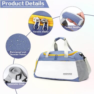 Спортивна сумка-рюкзак для подорожей та спорту, 48x23x27 см, з відділенням для взуття та мокрих речей, водонепроникна, для жінок та чоловіків (білий+синій)