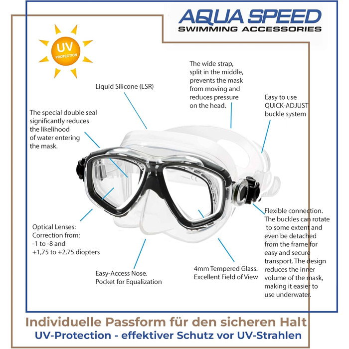 Плавальна маска Aqua Speed VISION/07 з коригуючими та звичайними лінзами для дайвінгу
