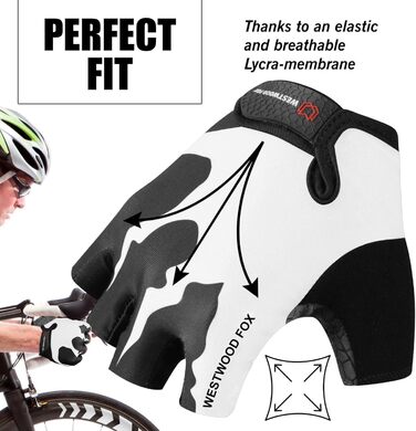 Велосипедні рукавички Westwood Fox, півпальчикові, унісекс, з підкладками на ручках, неслизькі, для MTB та шосе, літні, розмір L, білі