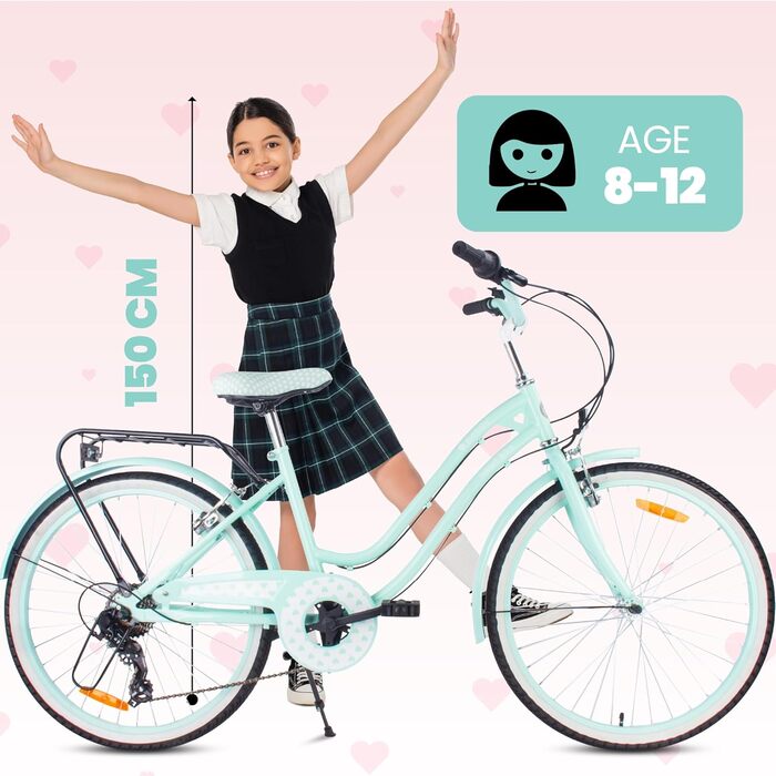 Дівчачий велосипед Sun Baby 20 дюймів, 6 швидкостей Shimano, для дітей 6-10 років, біло-золотий, Heart Bike