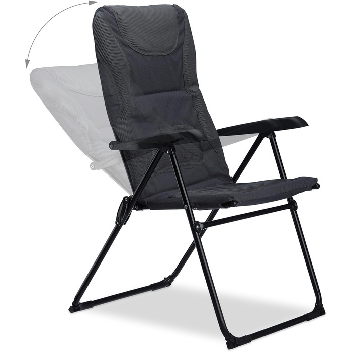 Крісло для кемпінгу Relaxdays Comfort, регульоване, сіре, для риболовлі, складна конструкція