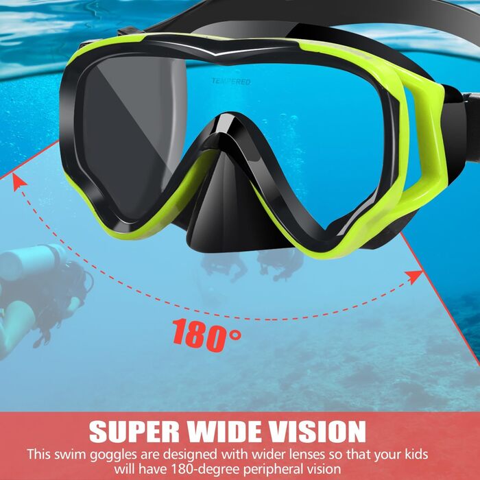 Набір для снорклінгу для дітей HIKOTEY, сухий сноркель, маска для снорклінгу з антизапотіваючим покриттям, водонепроникні затички для вух, набір для снорклінгу для хлопчиків (B1-Жовтий)