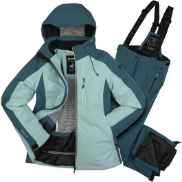 Комплект жіночого гірськолижного костюма Killtec - куртка та штани, водонепроникний та дихаючий, 10000 мм водяний вищий показник, без PFC, куртка зі снігозахисним манжетом, штани з кантозахистом, 2-х частинний, petrol / світло-петроль