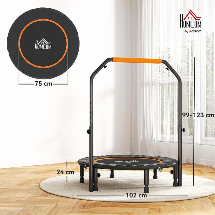 HOMCOM Міні-трамплін для фітнесу 102 см, складаний, з регульованою ручкою, до 150 кг, чорний+помаранчевий
