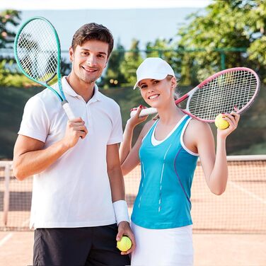 Набір тенісних ракет HIRALIY для дорослих, 68.6 см, 2 ракетки з натягнутою сіткою, 2 овергрипи, 3 м'ячі та сумка, для початківців, рожевий/зелений