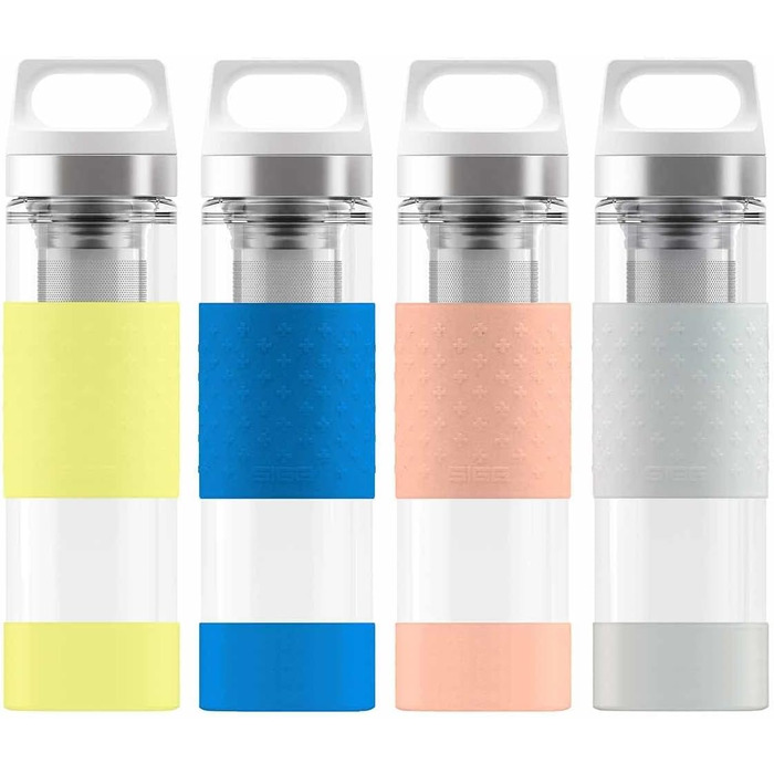 Термос-пляшка SIGG Hot & Cold Glass 0.4 л, скляна термопляшка з силіконовим захистом Ultra Lemon, ізольована, без шкідливих речовин
