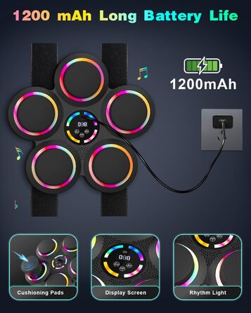 Музична бокс-машина з LED-підсвіткою та Bluetooth, 9 режимів швидкості та лічильник ударів, для дорослих та дітей, 5 ударних подушок