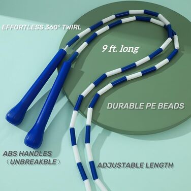 Скакалка IDOU з перлинками: регульована довжина, міцні ручки, 2 шт. (блакитний, W-перлини 9ft)