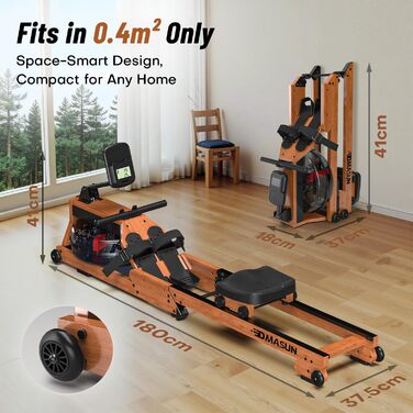 DMASUN Ручний тренажер для дому з магнітним опором, подвійні направляючі, LCD-дисплей, 16 рівнів опору, до 160 кг, вологостійкий (натуральне дерево)