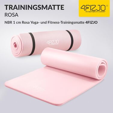 Фітнес-мат 4FIZJO 180x60 см, рожевий, 1 см - для йоги, пілатесу, спорту, тренувань (NBR піна, нековзний, з ременем)