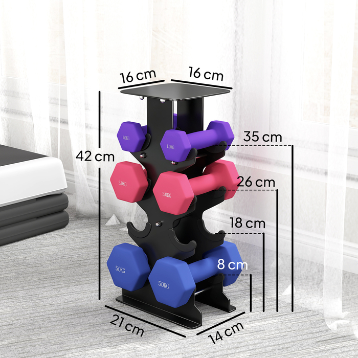 Набір гантелей 3 пари, короткі гантелі з підставкою для зберігання, неслизькі ручки, 1-5 кг, шестигранні