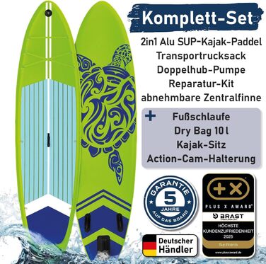 SUP дошка BRAST Turtle надувна з аксесуарами 320x81x15 см, зелена - 5 років гарантії