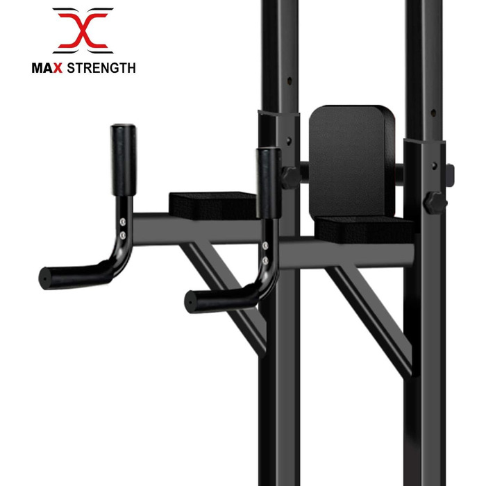 MAXSTRENGTH Багатофункціональний турнік-стійка для віджимань, вертикальне піднімання колін, турнік для підтягувань, чорний