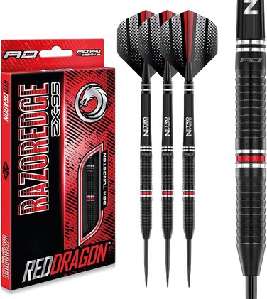 Професійні дартс дротики RED DRAGON Razor Edge ZX-95, вольфрам, 26 г, сталевий наконечник, з оперенням і шафтами