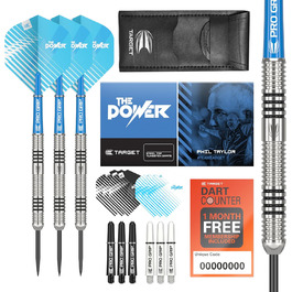 Дротики Target Phil Taylor 22/23/24 г вольфрамові, набір зі стрижнями Pro Grip, крилами Pro Ultra, чохлом, аксесуари для дартсу