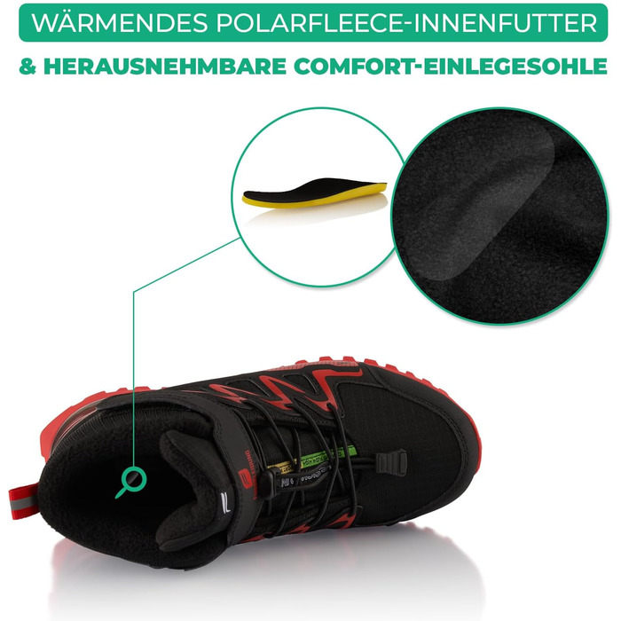Зимові черевики для жінок та чоловіків, водонепроникні, з утепленням, для піших прогулянок (41 EU, Чорний/Червоний)