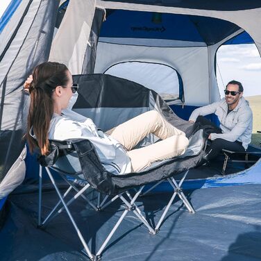 Двомісний розкладний крісло-диван для кемпінгу з підстаканниками, великий, чорно-білий