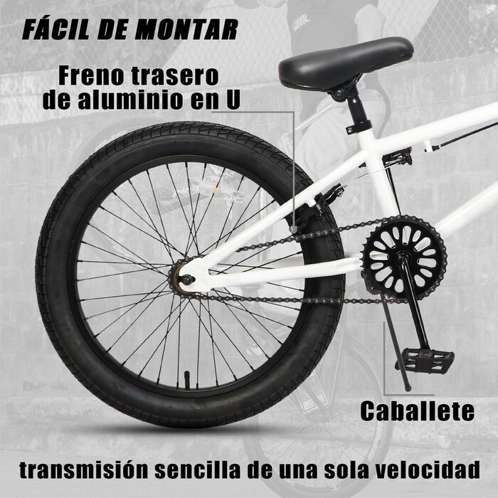 Дитячий BMX велосипед AVASTA Freestyle Rubato 20'' білий, для дітей від 5 років, для початківців, кілька кольорів