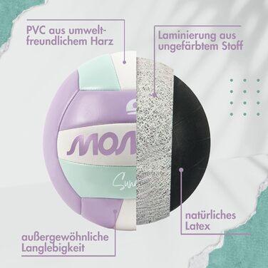 М'яч для волейболу Momevo Beachvolleyball, розмір 5, сертифікований DVV, м'яка поверхня, ідеальний для пляжного волейболу, спорту на піску, подарунчий набір з насосом Pastel